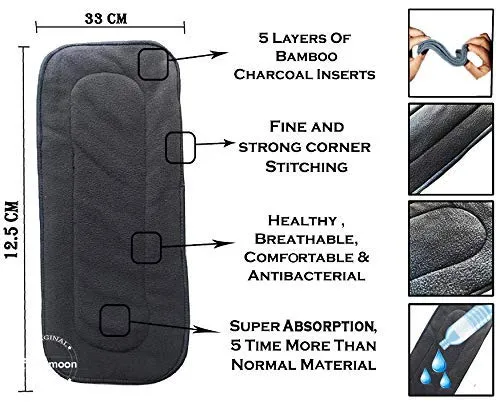 Babymoon Free Size Reusable 2 Cloth Diaper with 2 Grey Insert - Pack of 4