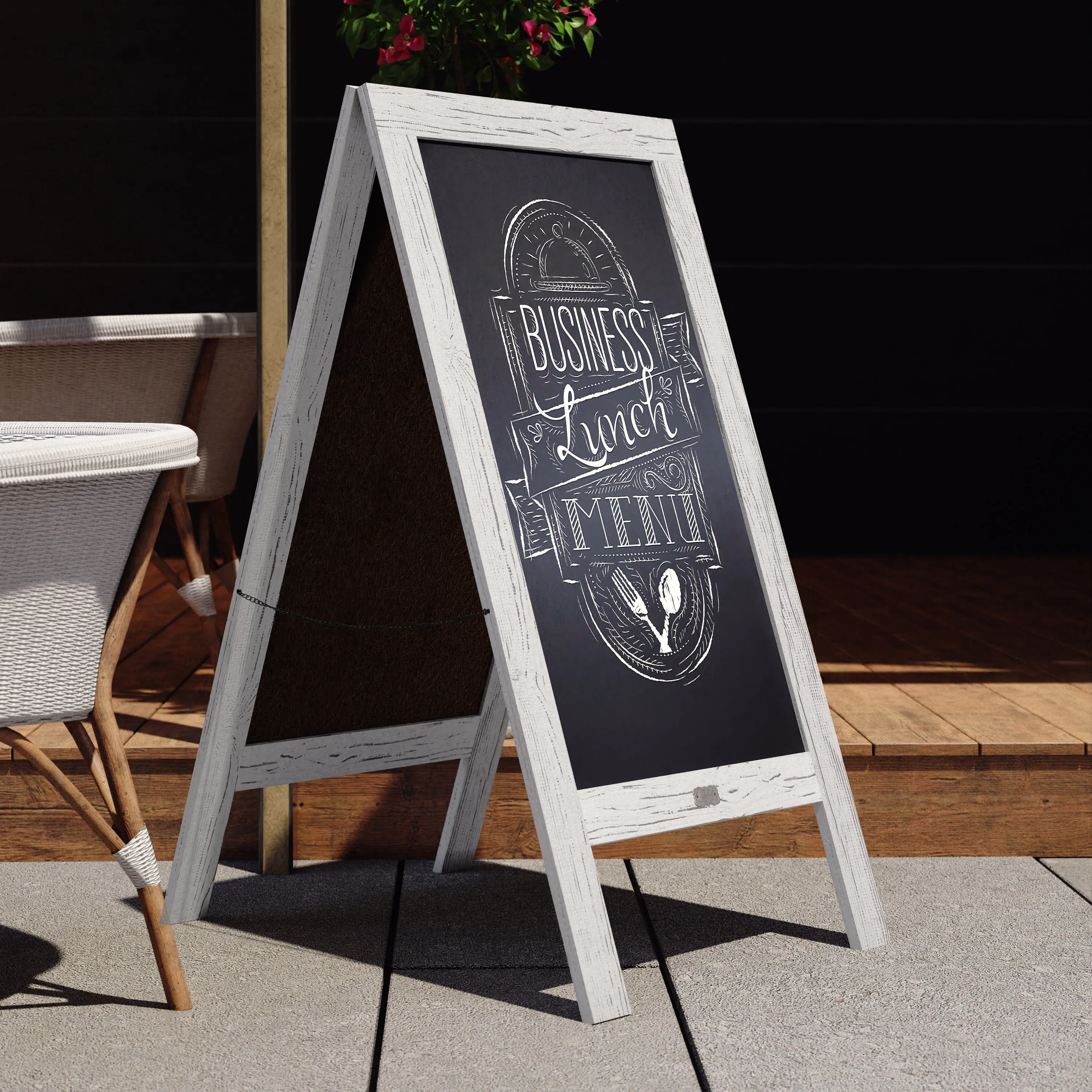Canterbury Wooden Indoor/Outdoor A-Frame Magnetic Chalkboard Sign Set with 8 Chalk Markers, 10 Stencils, Eraser, and 2 Magnets