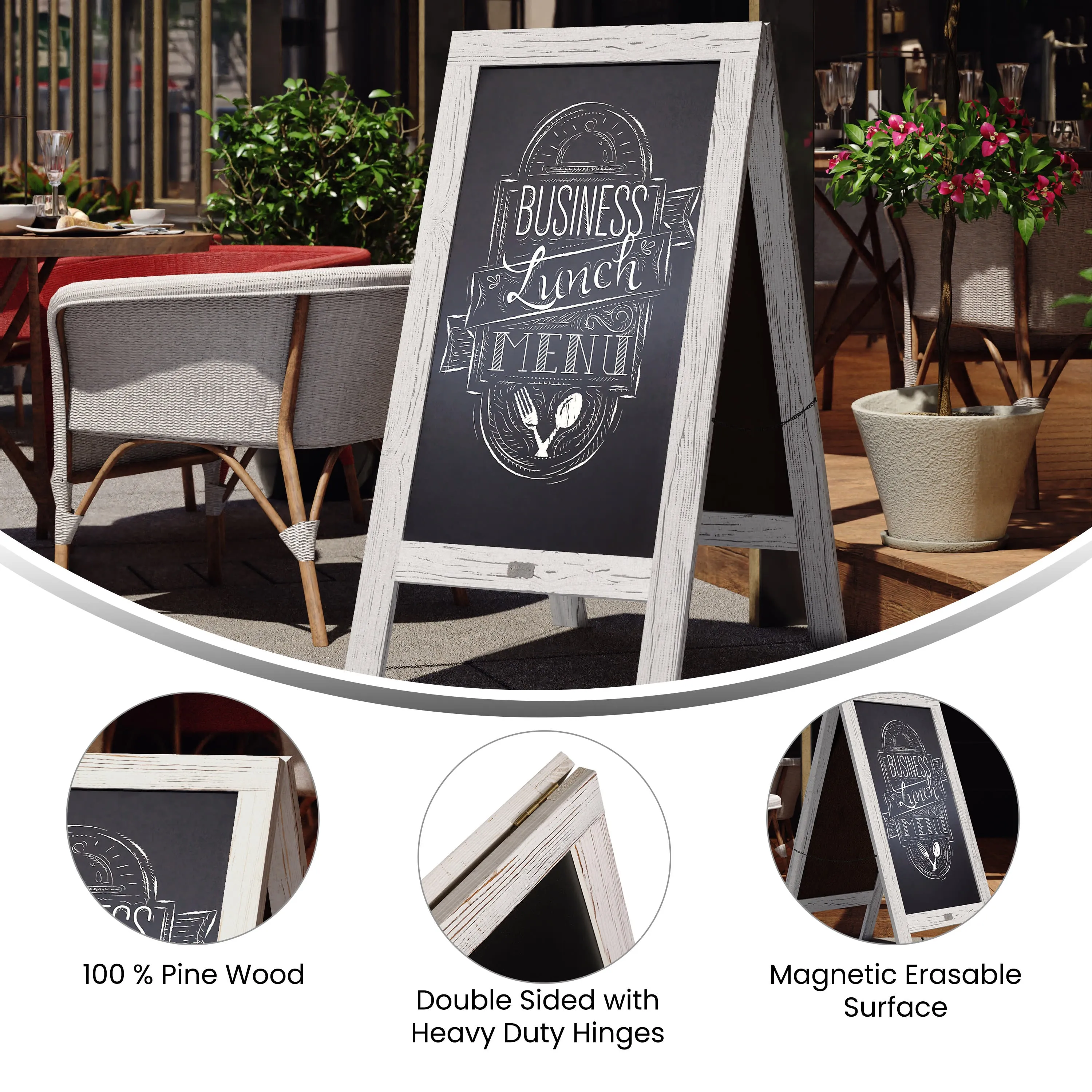 Canterbury Wooden Indoor/Outdoor A-Frame Magnetic Chalkboard Sign Set with 8 Chalk Markers, 10 Stencils, Eraser, and 2 Magnets