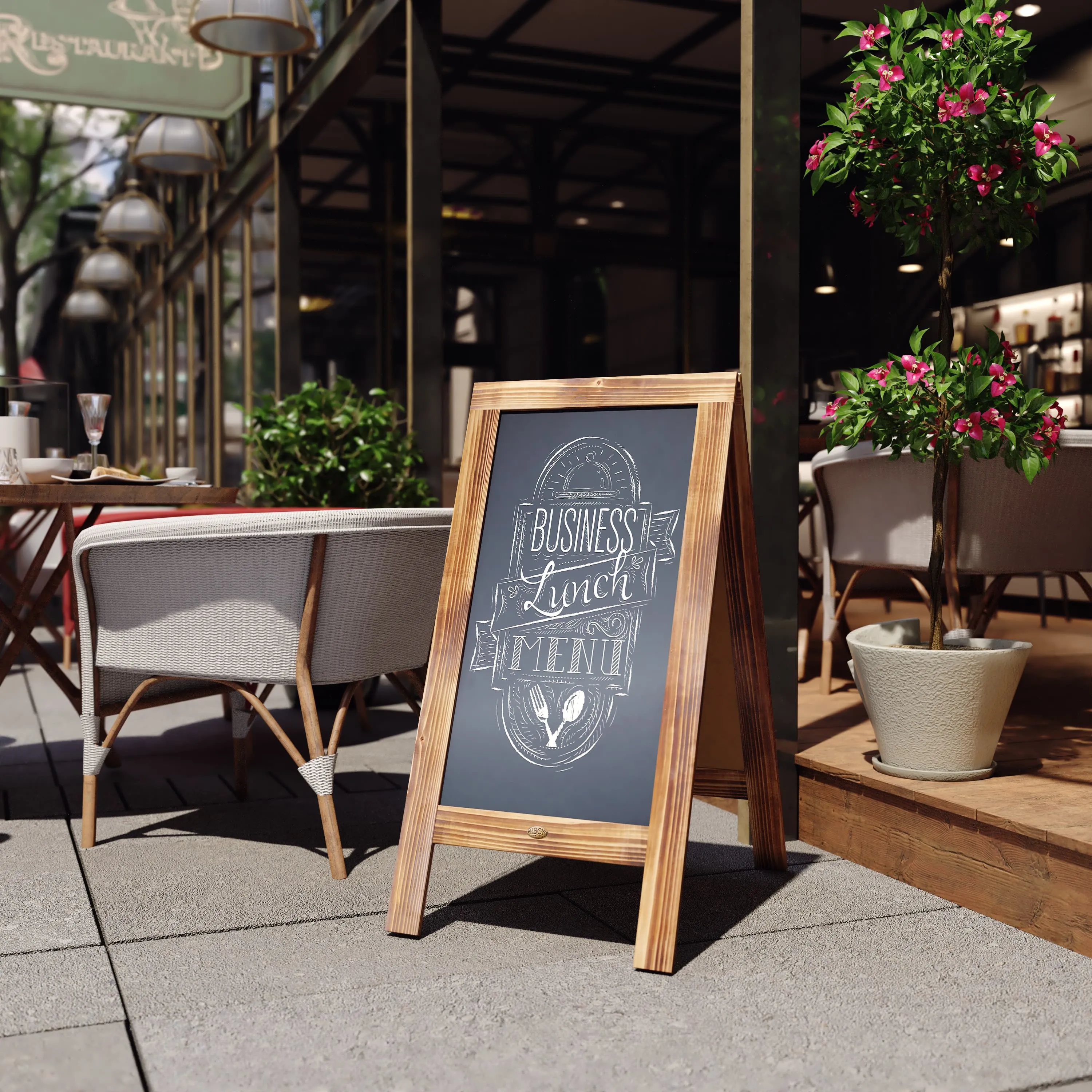 Canterbury Wooden Indoor/Outdoor A-Frame Magnetic Chalkboard Sign Set with 8 Chalk Markers, 10 Stencils, Eraser, and 2 Magnets