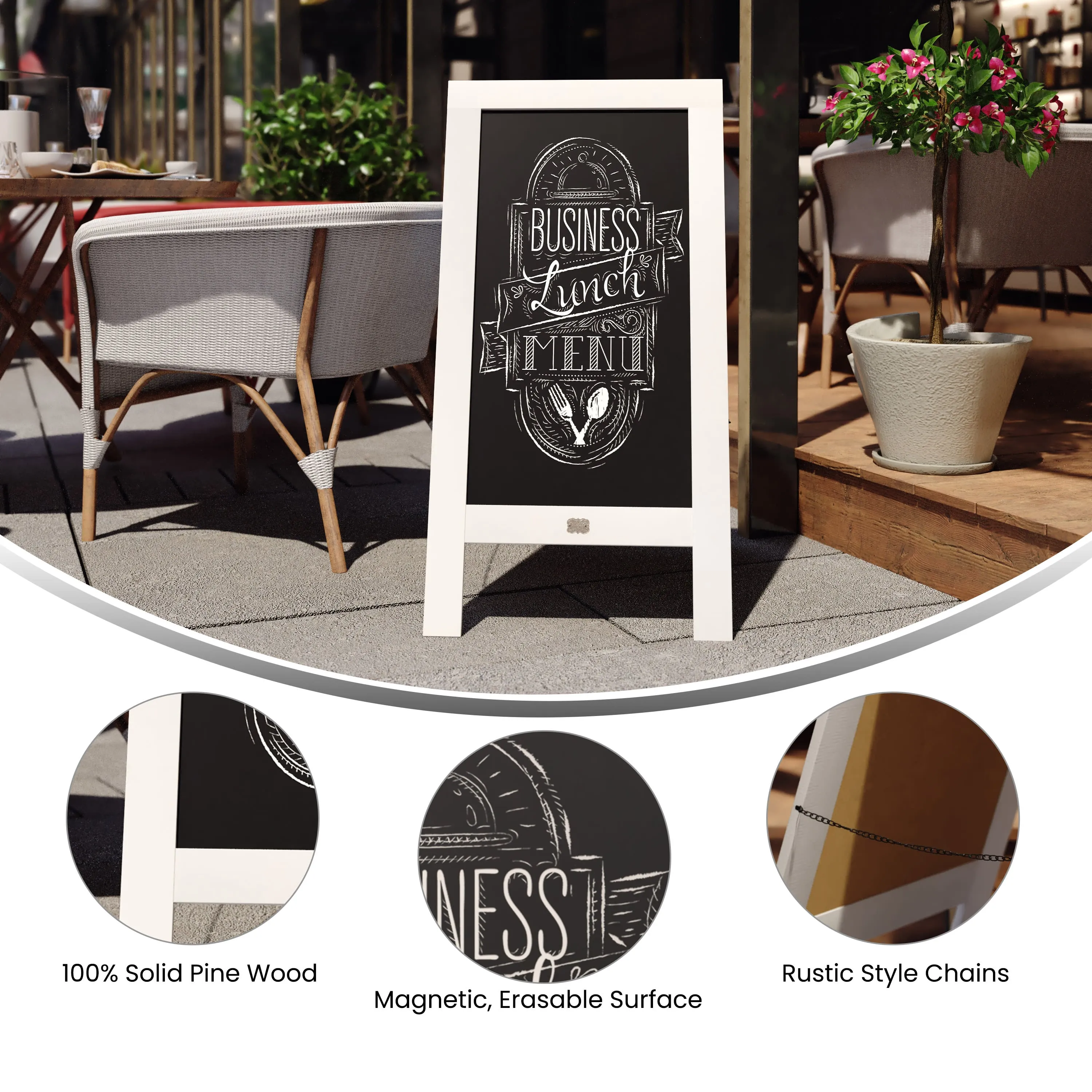 Canterbury Wooden Indoor/Outdoor A-Frame Magnetic Chalkboard Sign Set with 8 Chalk Markers, 10 Stencils, Eraser, and 2 Magnets