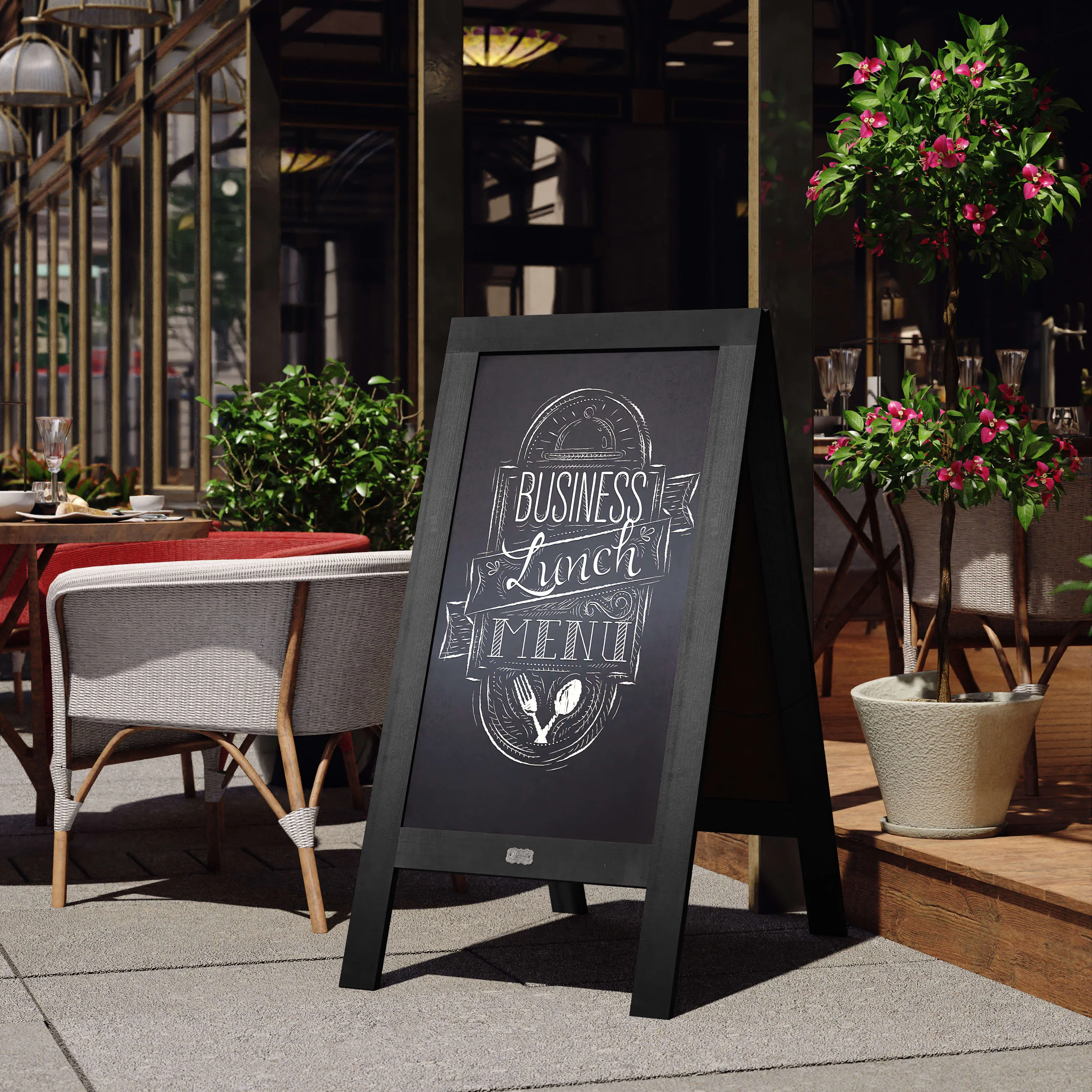 Canterbury Wooden Indoor/Outdoor A-Frame Magnetic Chalkboard Sign Set with 8 Chalk Markers, 10 Stencils, Eraser, and 2 Magnets