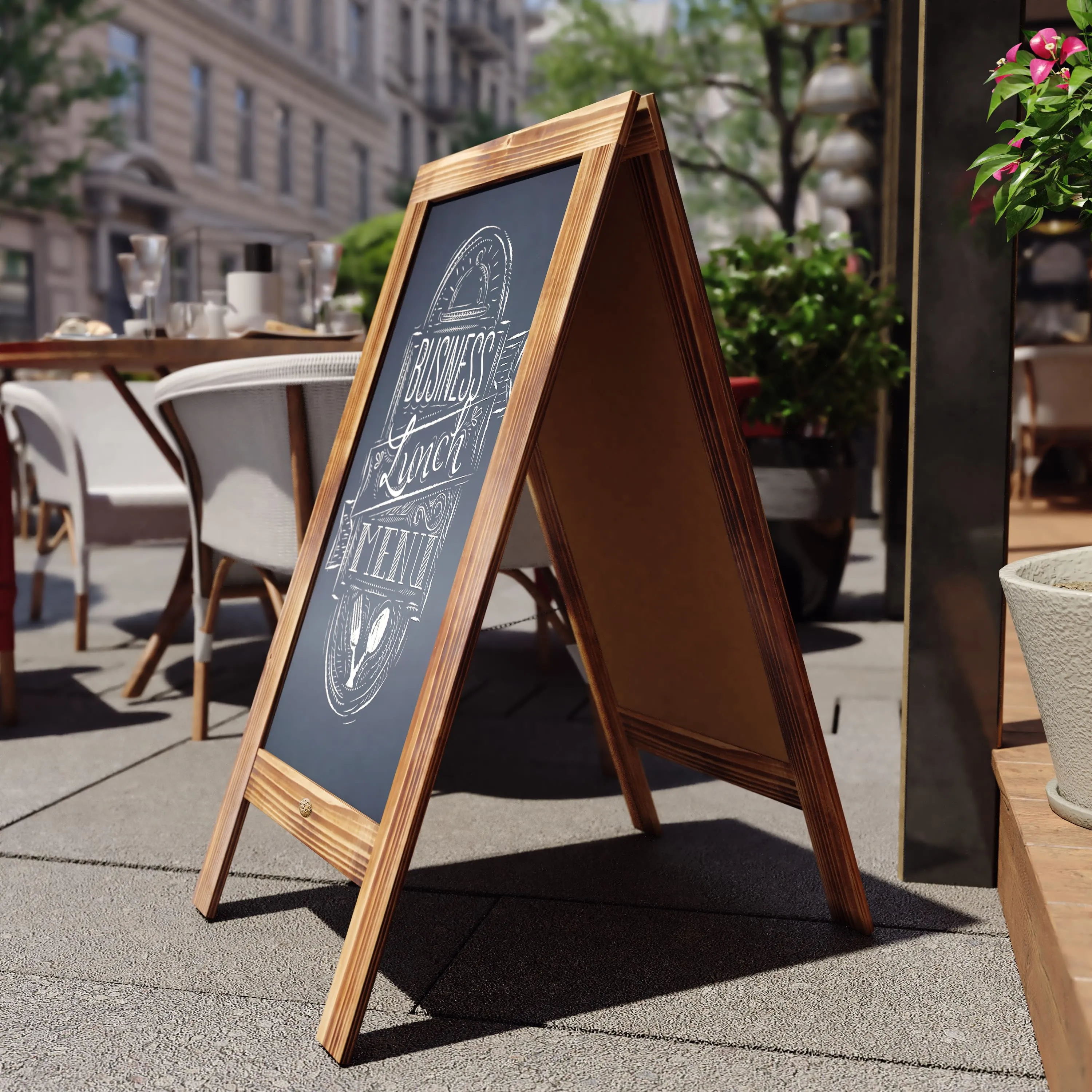 Canterbury Wooden Indoor/Outdoor A-Frame Magnetic Chalkboard Sign Set with 8 Chalk Markers, 10 Stencils, Eraser, and 2 Magnets