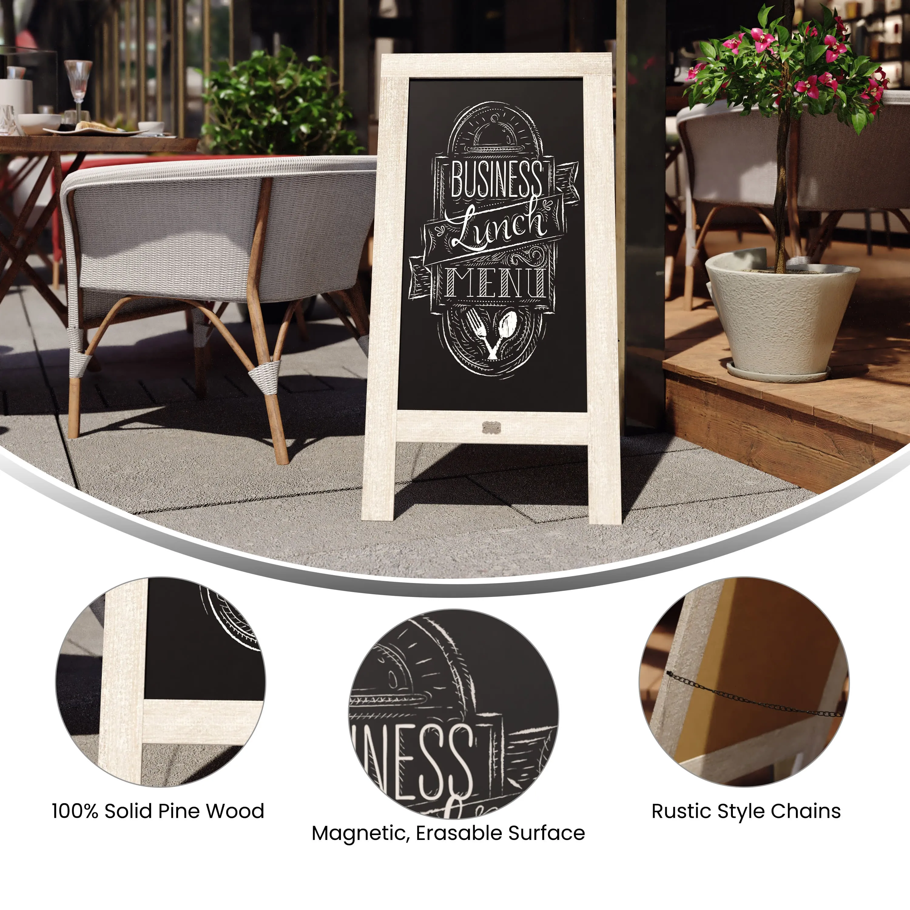 Canterbury Wooden Indoor/Outdoor A-Frame Magnetic Chalkboard Sign Set with 8 Chalk Markers, 10 Stencils, Eraser, and 2 Magnets