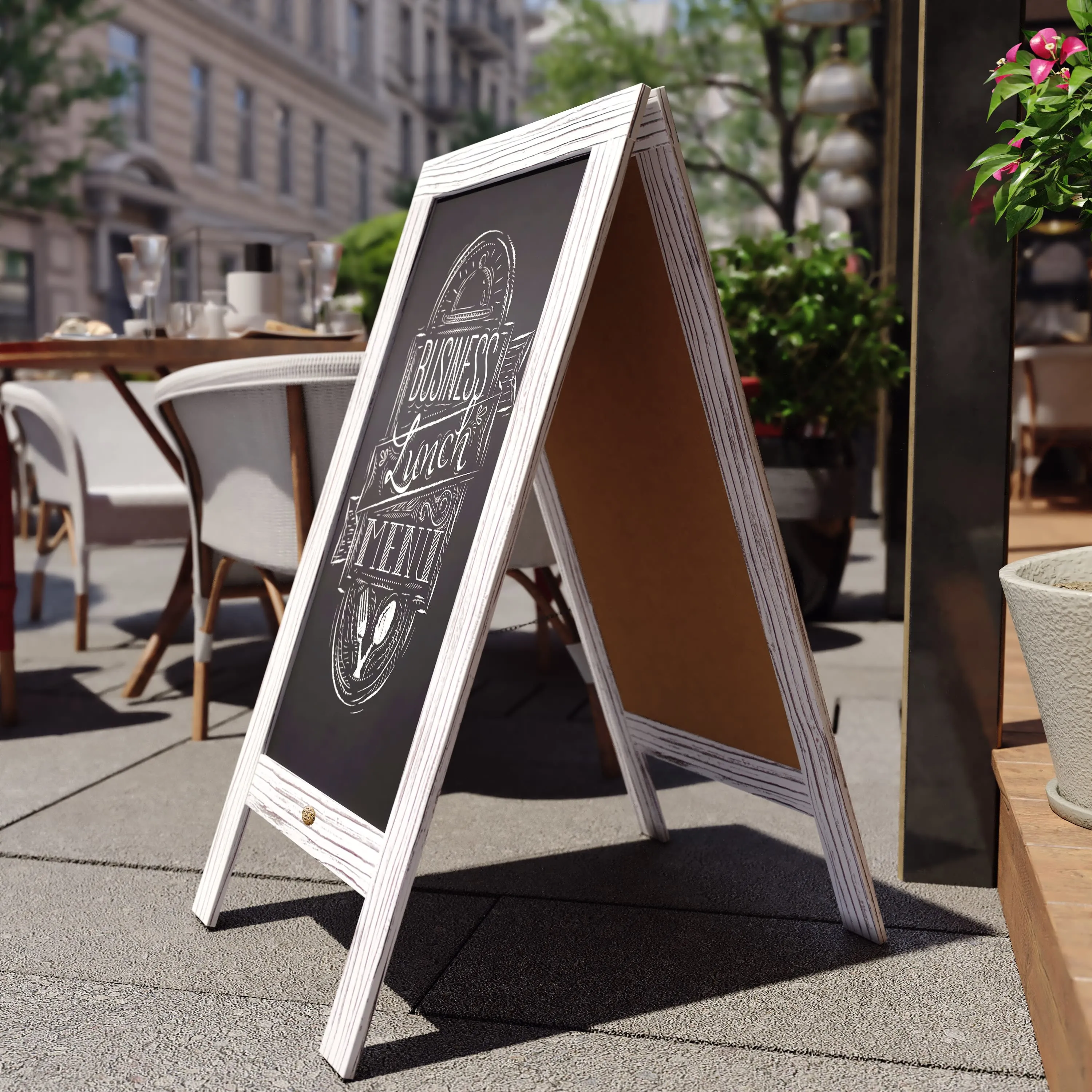 Canterbury Wooden Indoor/Outdoor A-Frame Magnetic Chalkboard Sign Set with 8 Chalk Markers, 10 Stencils, Eraser, and 2 Magnets