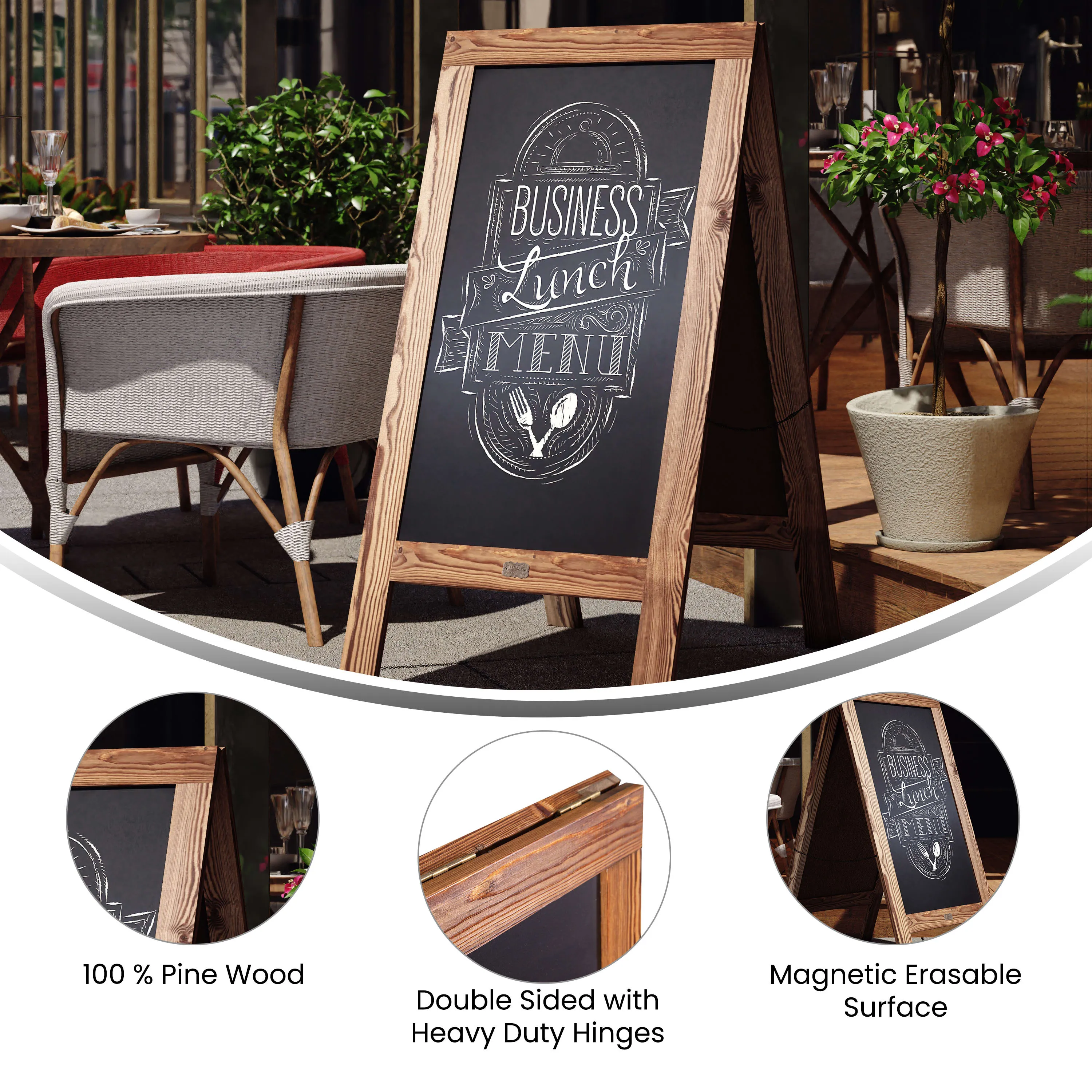 Canterbury Wooden Indoor/Outdoor A-Frame Magnetic Chalkboard Sign Set with 8 Chalk Markers, 10 Stencils, Eraser, and 2 Magnets