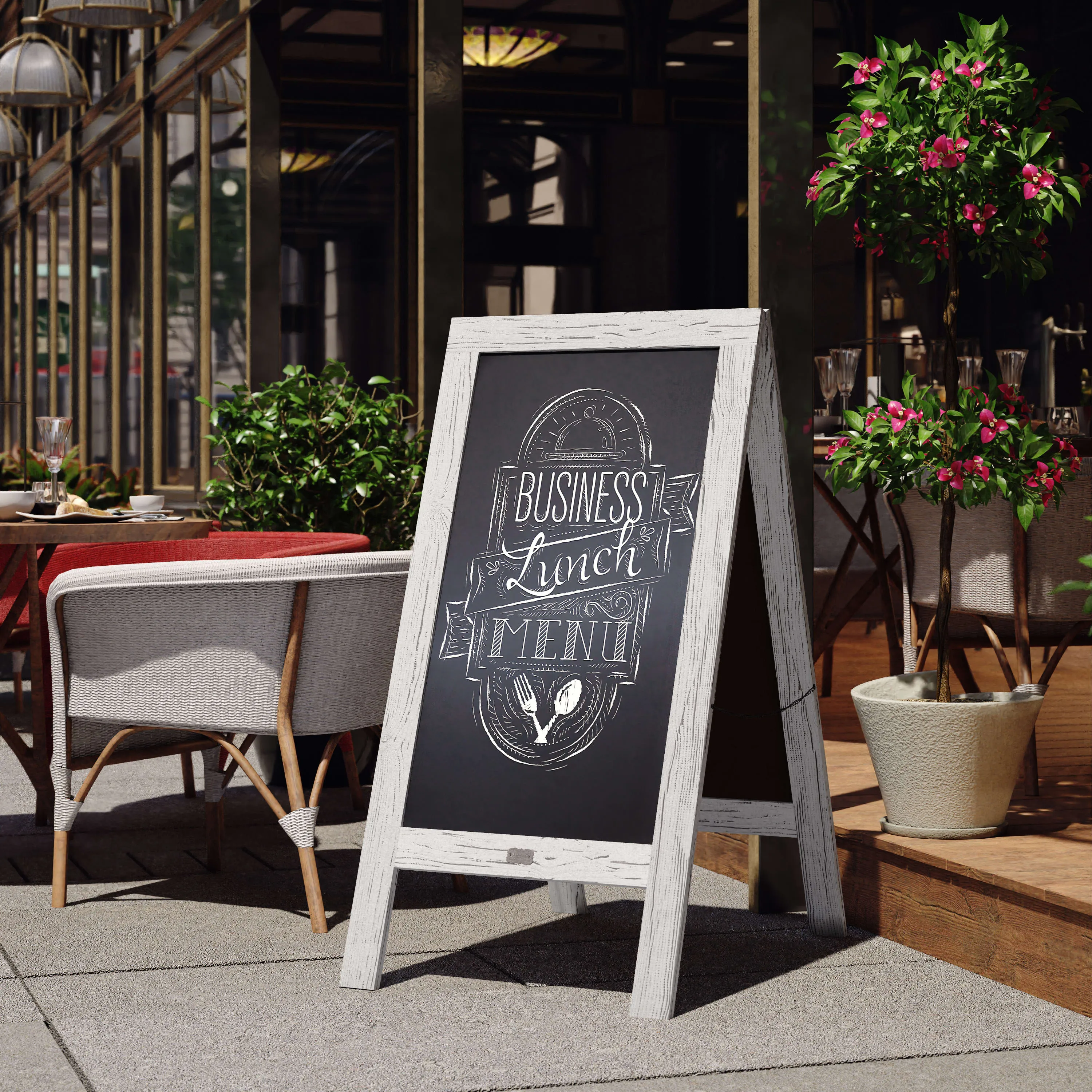 Canterbury Wooden Indoor/Outdoor A-Frame Magnetic Chalkboard Sign Set with 8 Chalk Markers, 10 Stencils, Eraser, and 2 Magnets
