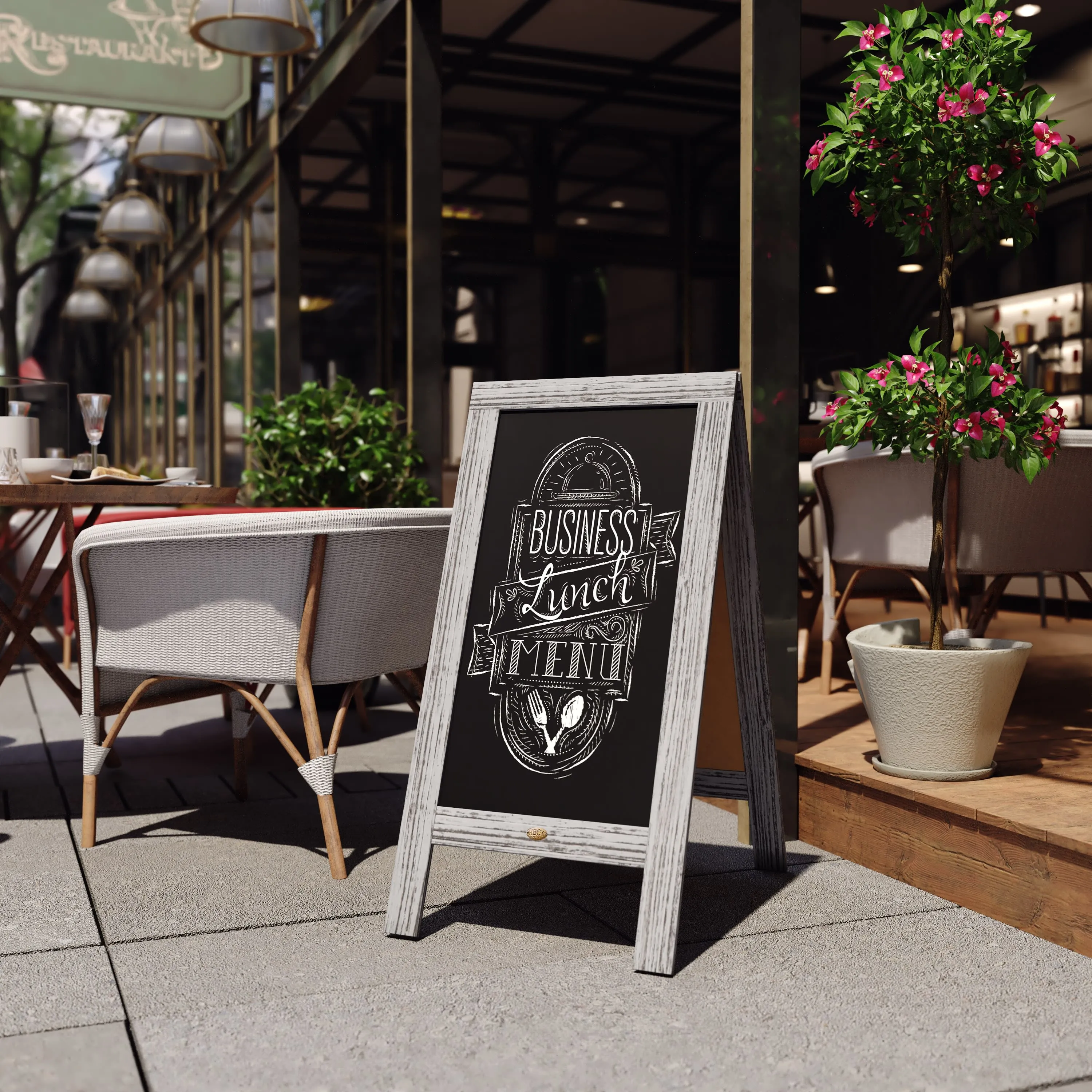Canterbury Wooden Indoor/Outdoor A-Frame Magnetic Chalkboard Sign Set with 8 Chalk Markers, 10 Stencils, Eraser, and 2 Magnets