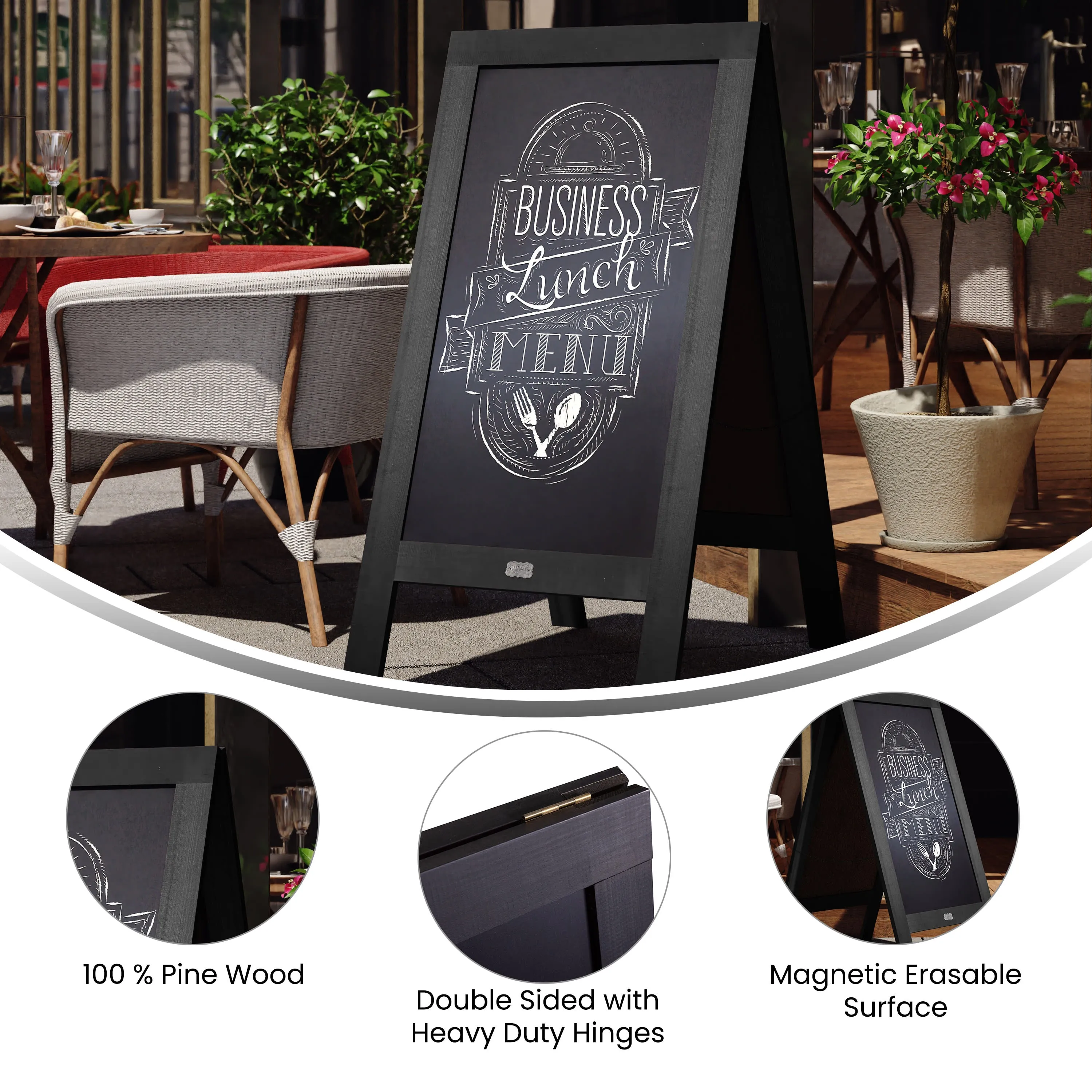 Canterbury Wooden Indoor/Outdoor A-Frame Magnetic Chalkboard Sign Set with 8 Chalk Markers, 10 Stencils, Eraser, and 2 Magnets