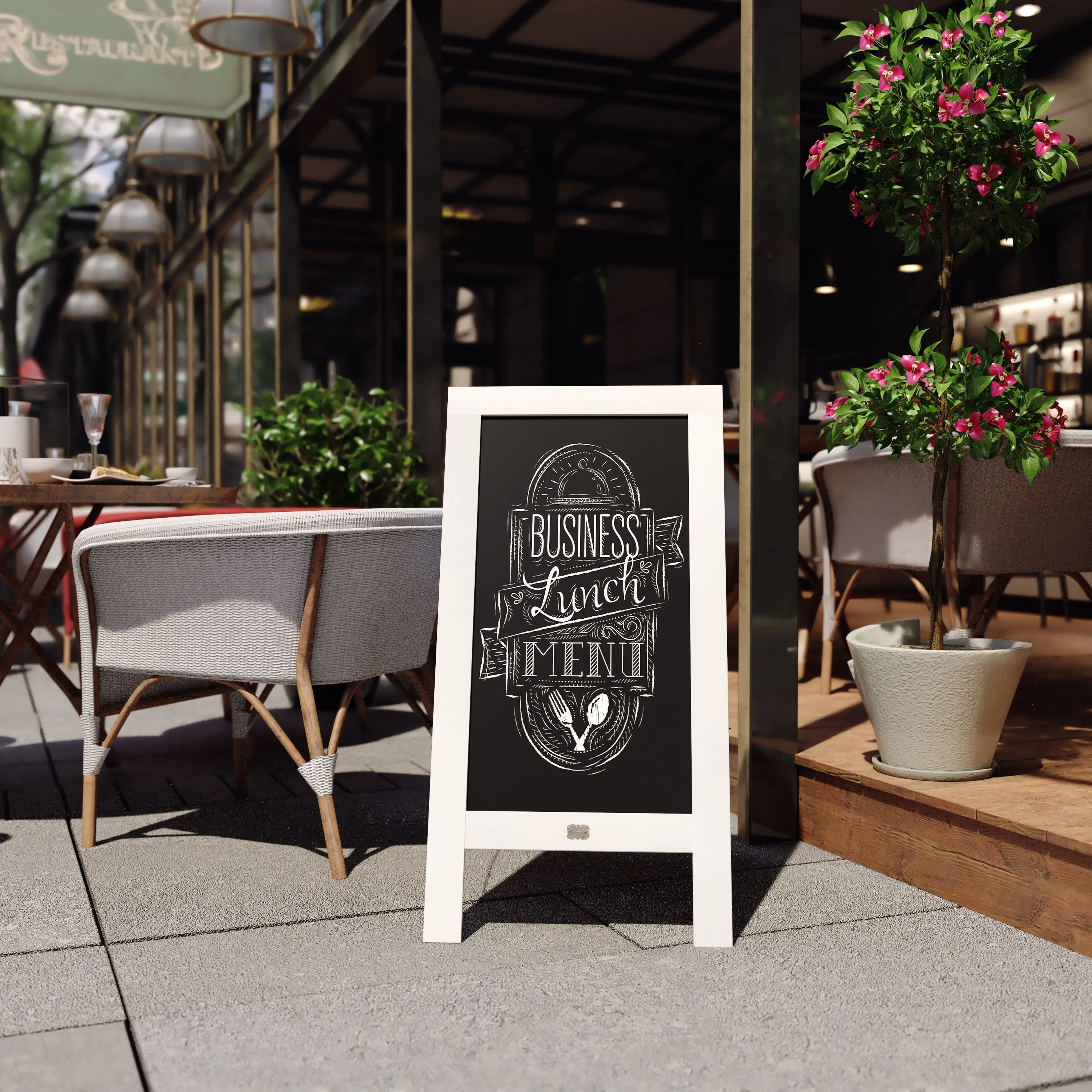 Canterbury Wooden Indoor/Outdoor A-Frame Magnetic Chalkboard Sign Set with 8 Chalk Markers, 10 Stencils, Eraser, and 2 Magnets