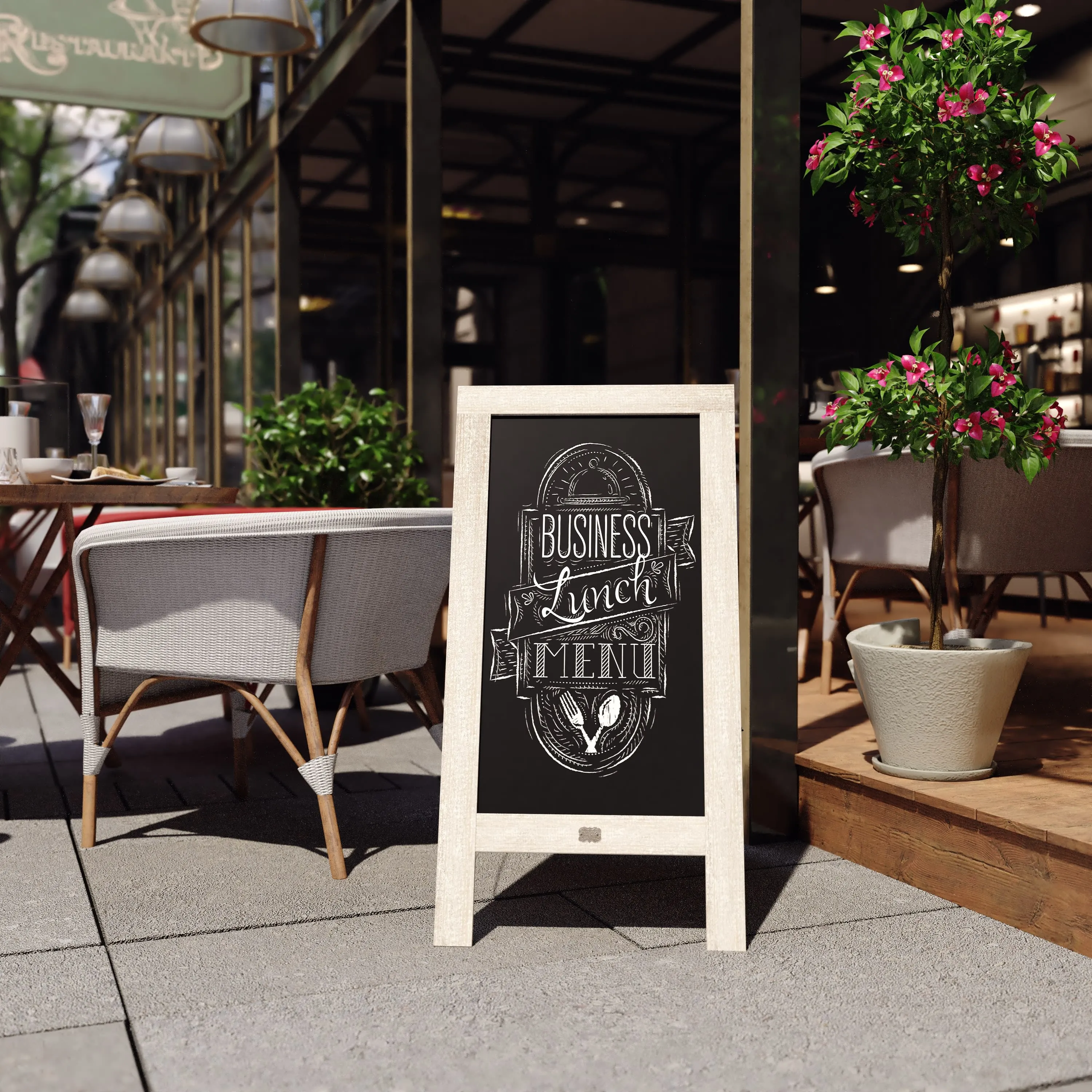 Canterbury Wooden Indoor/Outdoor A-Frame Magnetic Chalkboard Sign Set with 8 Chalk Markers, 10 Stencils, Eraser, and 2 Magnets