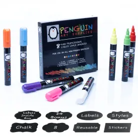 Liquid Chalk Markers - Set Of 8 6 Mm Fine Tip Chalk Pen   Free 24X Chalkboard Stickers