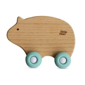 Little Rawr Wood Wheelie Animal- BEAR Shape- Blue