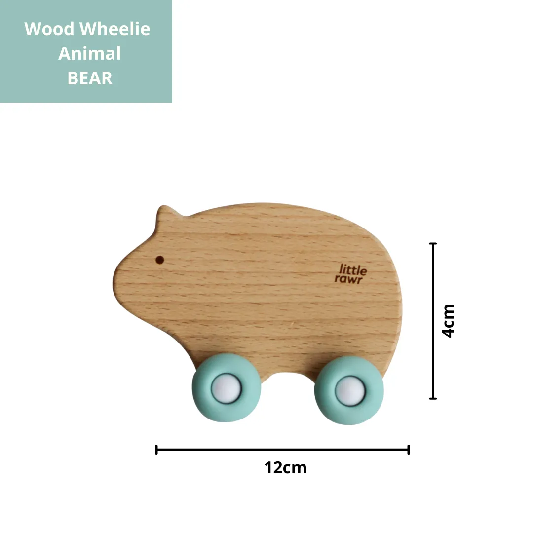Little Rawr Wood Wheelie Animal- BEAR Shape- Blue