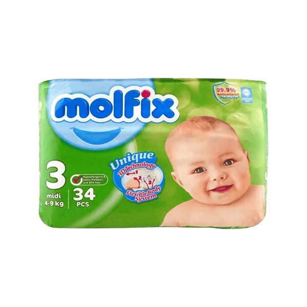 MOLFIX DIAPERS MIDI 3 - 4 TO 9 KG - 34PCS