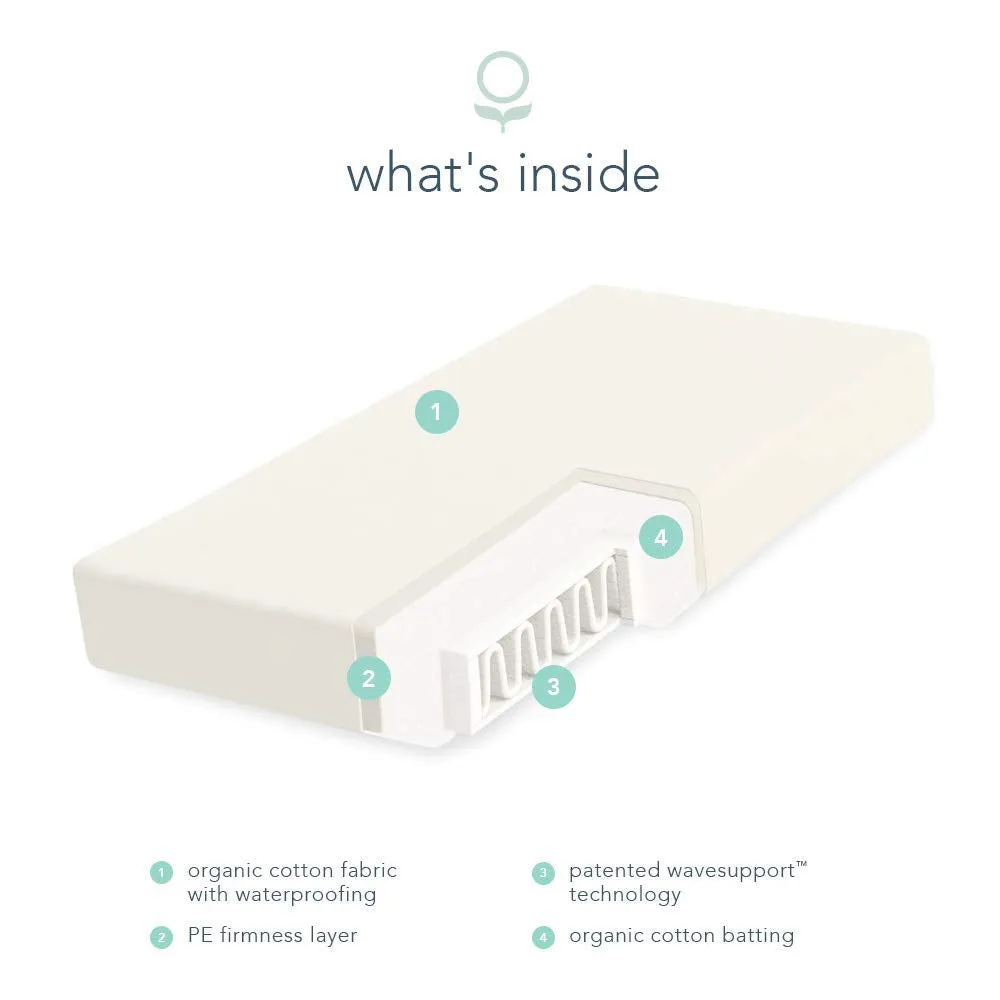 Organic Crib Natural Mattress, Lightweight Non-Toxic Baby and Toddler Bed - 52 x 28 Inches